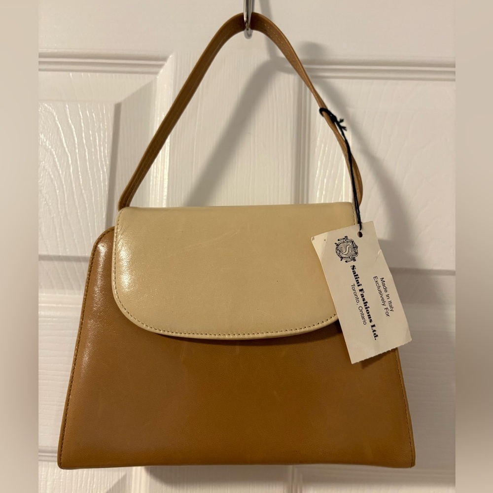 Deadstock Vintage Tan and Cream Leather Handbag